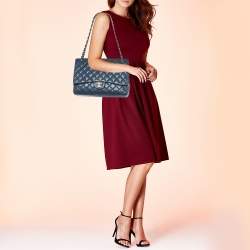 Pre Owned Chanel Blue Quilted Leather Maxi Classic Single Flap Bag