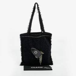 Pre Owned Chanel Black Tweed Rocket Embellished Shopper Tote