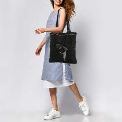 Pre Owned Chanel Black Tweed Rocket Embellished Shopper Tote
