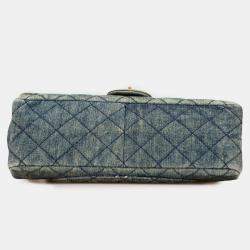 Pre Owned Chanel Blue Reissue 2.55 Quilted Denim Double Flap 226