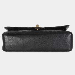 Pre Owned Chanel Black Quilted Caviar Medium Classic Double Flap Bag