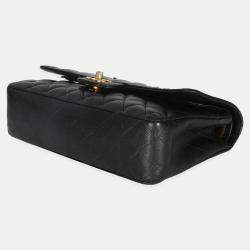 Pre Owned Chanel Black Quilted Caviar Medium Classic Double Flap Bag