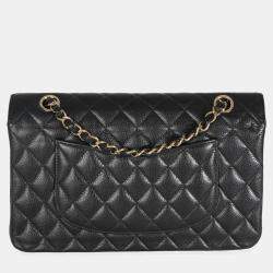 Pre Owned Chanel Black Quilted Caviar Medium Classic Double Flap Bag