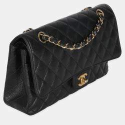 Pre Owned Chanel Black Quilted Caviar Medium Classic Double Flap Bag
