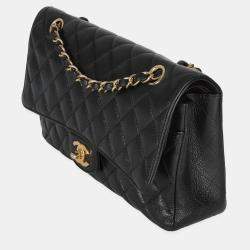 Pre Owned Chanel Black Quilted Caviar Medium Classic Double Flap Bag