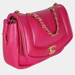 Pre Owned Chanel Dark Pink Lambskin Medium Simply Flap Bag