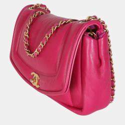 Pre Owned Chanel Dark Pink Lambskin Medium Simply Flap Bag