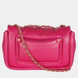 Pre Owned Chanel Dark Pink Lambskin Medium Simply Flap Bag