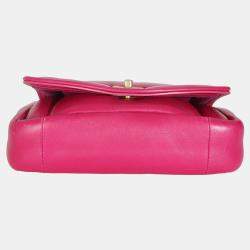 Pre Owned Chanel Dark Pink Lambskin Medium Simply Flap Bag