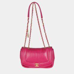Pre Owned Chanel Dark Pink Lambskin Medium Simply Flap Bag
