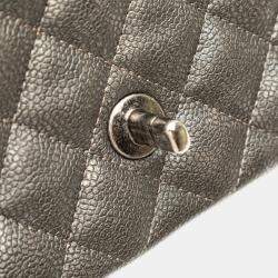 Pre Owned Chanel Grey Mini Rectangular Classic Metallic Caviar Single Flap