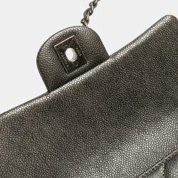 Pre Owned Chanel Grey Mini Rectangular Classic Metallic Caviar Single Flap