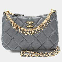 Pre Owned Chanel Grey CC Quilted Metallic Lambskin Charms Hobo
