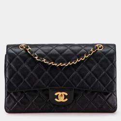 Pre Owned Chanel Black Medium Classic Lambskin Double Flap