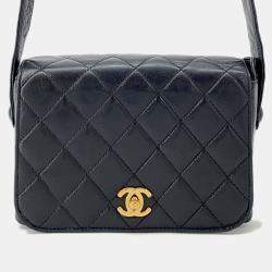 Pre Owned Chanel Full Flap Matelasse Black Lambskin Shoulder Bag