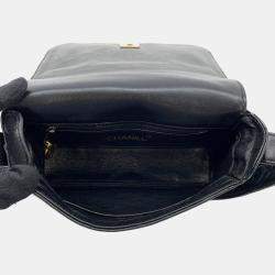 Pre Owned Chanel Full Flap Matelasse Black Lambskin Shoulder Bag