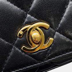Pre Owned Chanel Full Flap Matelasse Black Lambskin Shoulder Bag