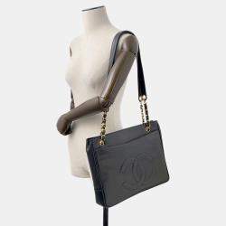 Pre Owned Chanel Cc Logo Chaintote Bag Black Lambskin