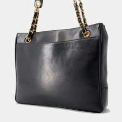 Pre Owned Chanel Cc Logo Chaintote Bag Black Lambskin