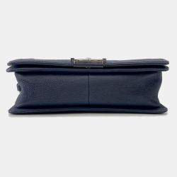 Pre Owned Chanel Boy Chanel Chain shoulder Bag Navy Caviar Leather Size 25