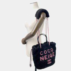Pre Owned Chanel Coco Neige Tote Bag Black Pile Leather