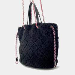 Pre Owned Chanel Coco Neige Tote Bag Black Pile Leather