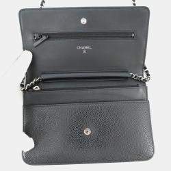 Pre Owned Chanel Cc Logo Chain Wallet Black Caviar Leather