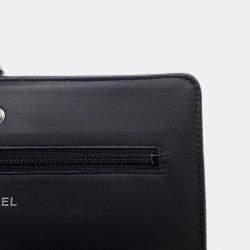 Pre Owned Chanel Cc Logo Chain Wallet Black Caviar Leather
