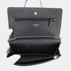 Pre Owned Chanel Cc Logo Chain Wallet Black Caviar Leather