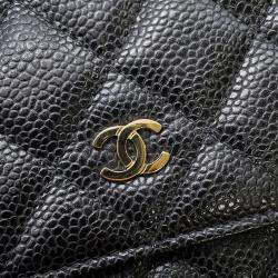Pre Owned Chanel Matelasse Chain Wallet Black Caviar Leather