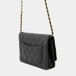 Pre Owned Chanel Matelasse Chain Wallet Black Caviar Leather