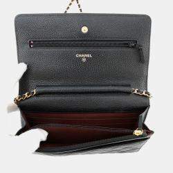 Pre Owned Chanel Matelasse Chain Wallet Black Caviar Leather