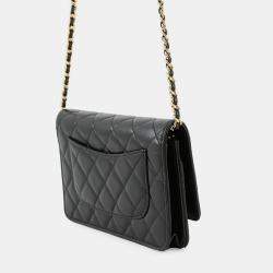 Pre Owned Chanel Matelasse Chain Wallet Black Lambskin