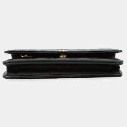 Pre Owned Chanel Matelasse Chain Wallet Black Lambskin