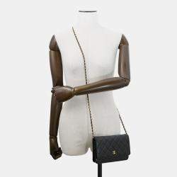 Pre Owned Chanel Matelasse Chain Wallet Black Lambskin