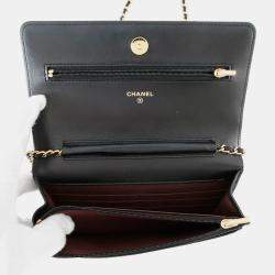 Pre Owned Chanel Matelasse Chain Wallet Black Lambskin
