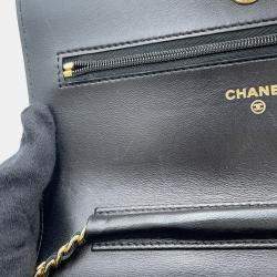 Pre Owned Chanel Matelasse Chain Wallet Black Lambskin