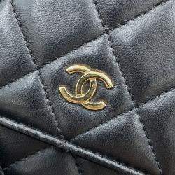 Pre Owned Chanel Matelasse Chain Wallet Black Lambskin