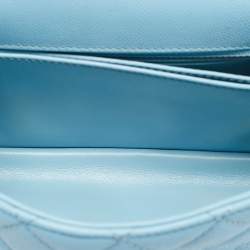 Pre Owned Chanel Light Blue Quilted Caviar Leather Mini Coco Top Handle Bag