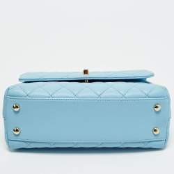 Pre Owned Chanel Light Blue Quilted Caviar Leather Mini Coco Top Handle Bag