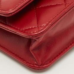 Pre Owned Chanel Red Quilted Leather Classic Wallet on Chain