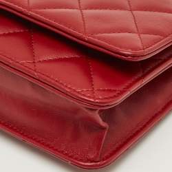 Pre Owned Chanel Red Quilted Leather Classic Wallet on Chain