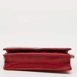 Pre Owned Chanel Red Quilted Leather Classic Wallet on Chain