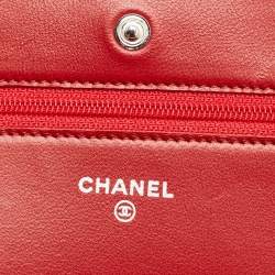 Pre Owned Chanel Red Quilted Leather Classic Wallet on Chain
