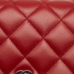 Pre Owned Chanel Red Quilted Leather Classic Wallet on Chain