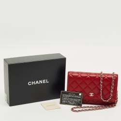 Pre Owned Chanel Red Quilted Leather Classic Wallet on Chain