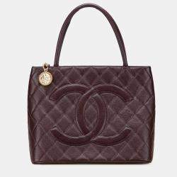 Pre Owned Chanel Burgundy Caviar Medallion Tote