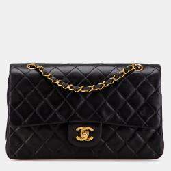 Pre Owned Chanel Black Medium Classic Lambskin Double Flap