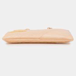 Pre Owned Chanel Beige Quilted Lambskin Cambon Ligne Flat Tote