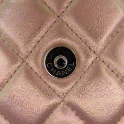 Pre Owned Chanel Pink Quilted Iridescent Lambskin Wallet on Chain